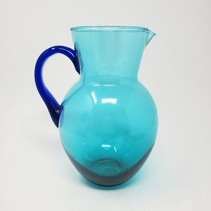 VTG Vidrios de Levante Hand Blown Blue Glass Pitcher, made in Spain